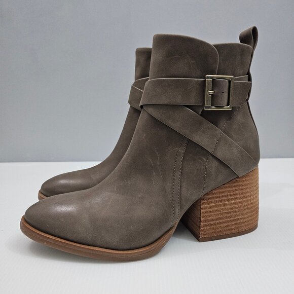 Kork-Ease Shoes - Korks By Kork Ease Shyla Ankle Boot Womens 9 Taupe Block Heel Buckle Strap NEW